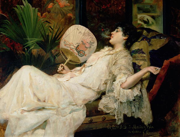 600x455 Young Woman Smoking 1894 Painting Francisco Masriera Y Manovens - Woman Smoking Painting