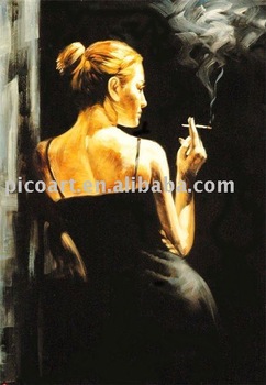 242x350 Canvas Decor(Smoking Woman) - Woman Smoking Painting