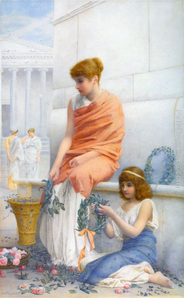 617x1000 Henry Ryland A Woman And Child Making Wreaths Painting Anysize 50 - Woman With Child Painting