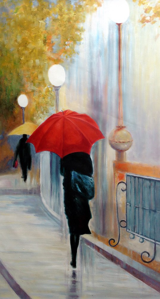 537x1000 Buy Red Umbrella By Community Artists Group@ Rs. 5490. Code - Woman With Red Umbrella Painting