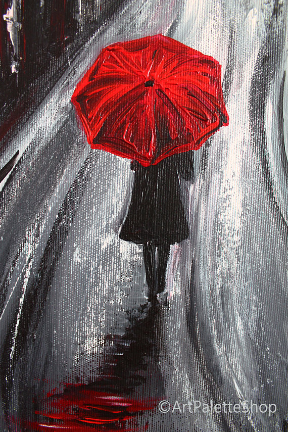 570x855 Pictures Woman With Red Umbrella Painting, - Woman With Red Umbrella Painting