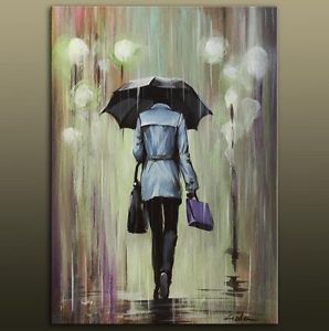298x300 Oswoa Gala Original Night City Street Walk Rain Woman Amp Umbrella - Woman With Umbrella Painting