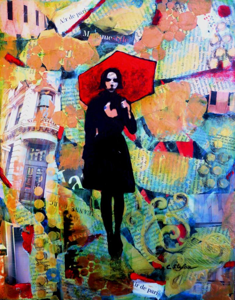 770x983 Saatchi Art Woman With Red Umbrella Painting By Cristina Stefan - Woman With Umbrella Painting