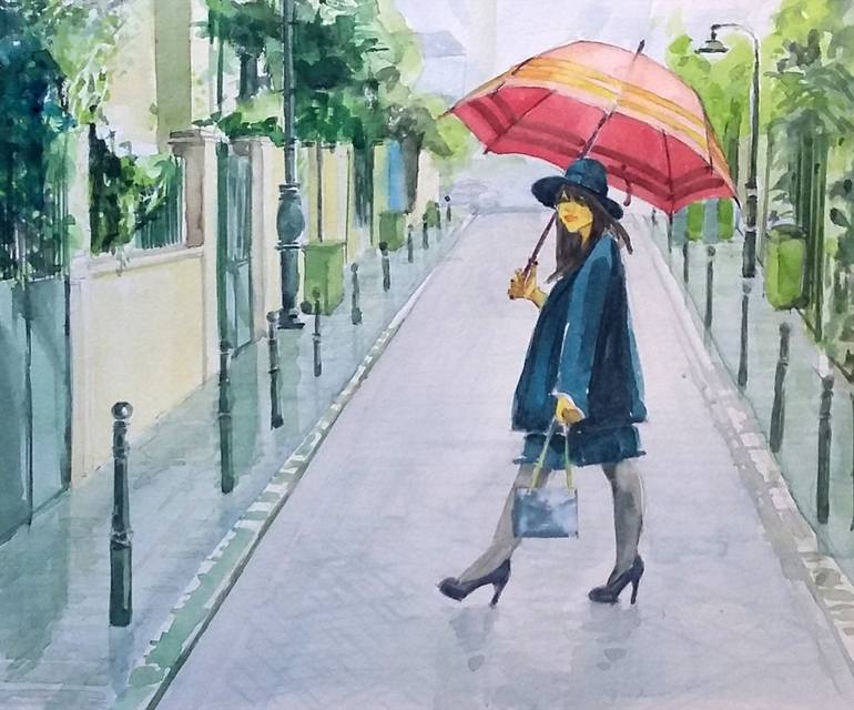 770x640 Saatchi Art Woman With Umbrella Painting By Paulo Di Santoro - Woman With Umbrella Painting