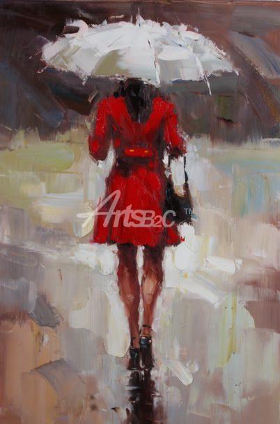 402x610 White Umbrella Oil Painting For Sale - Woman With Umbrella Painting