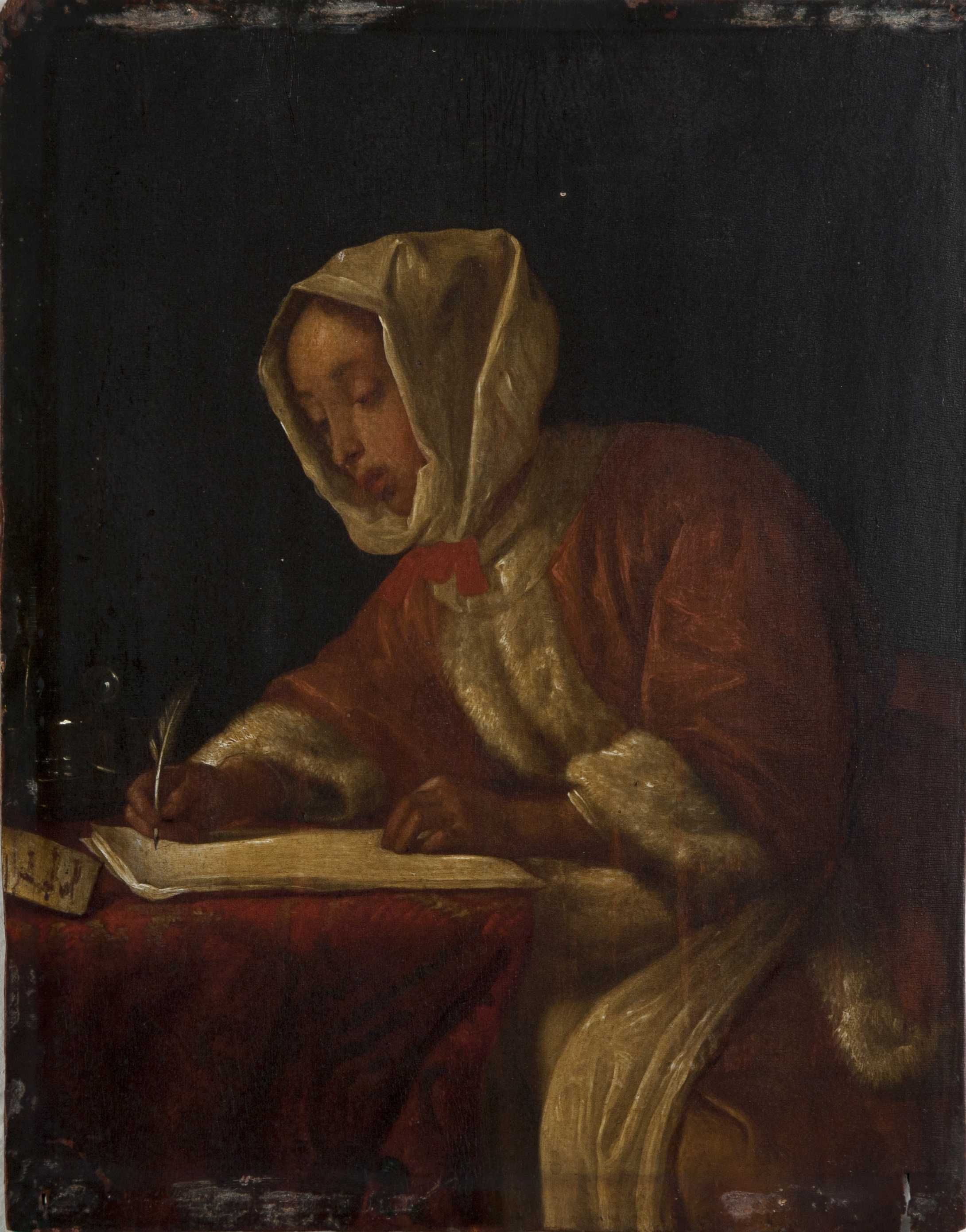 2181x2781 Old Master School Of Gabriel Metsu, Painting Of A Young Woman - Woman Writing Painting