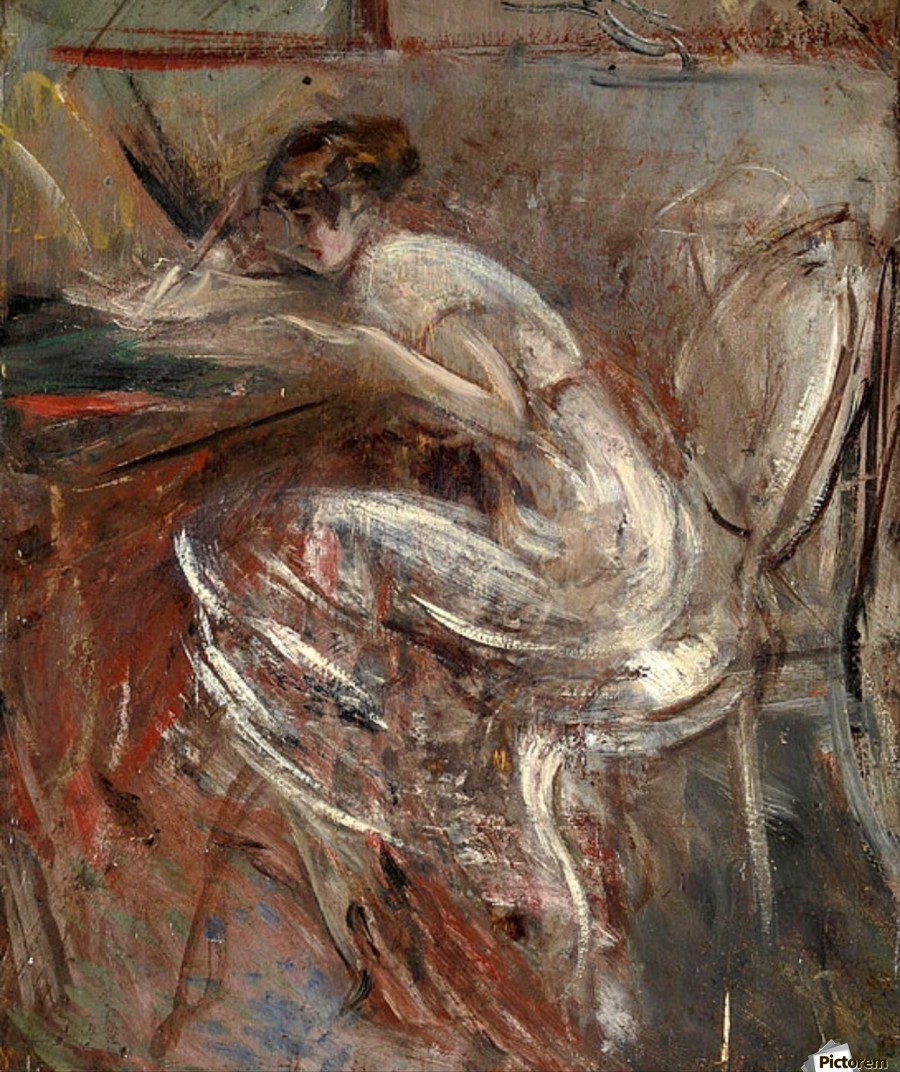 900x1072 Study Of Young Woman Writing - Woman Writing Painting