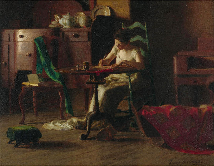 900x698 Woman Writing At A Table Painting By Thomas Pollock Anshutz - Woman Writing Painting