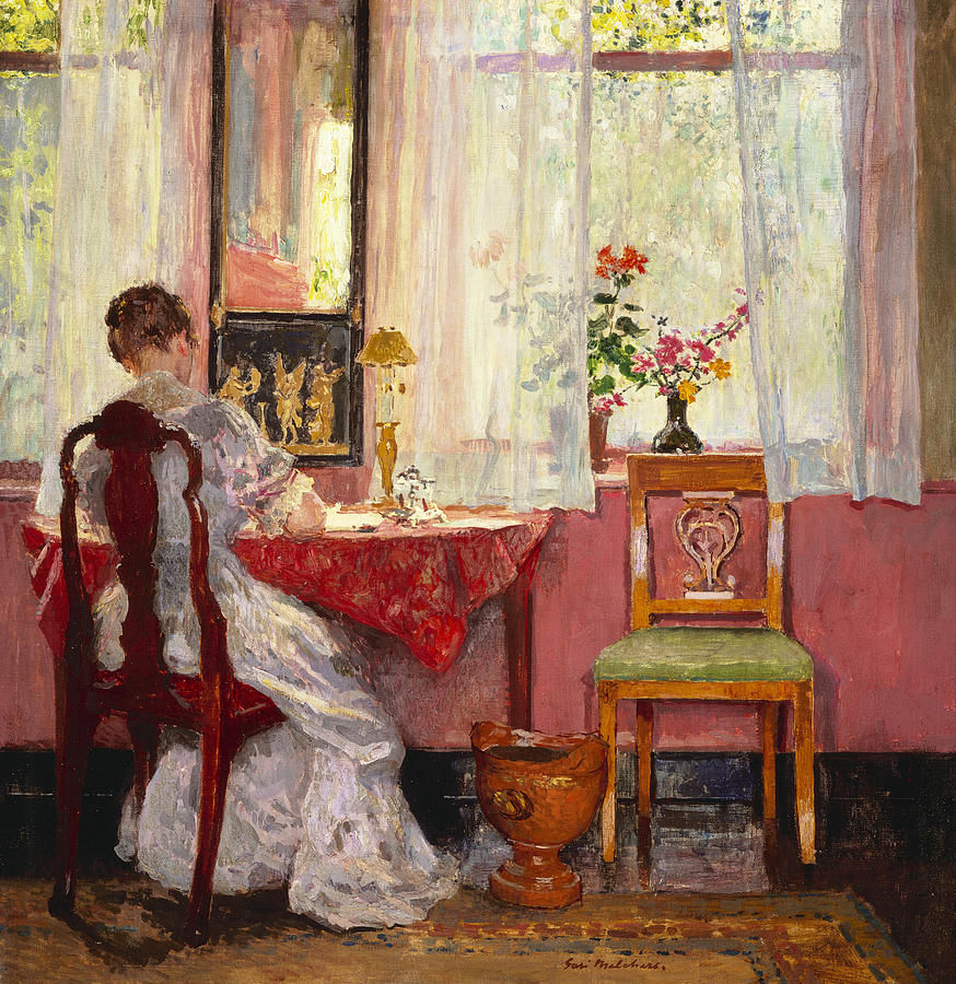 874x900 Writing Painting By Gari Melchers - Woman Writing Painting