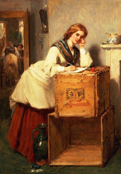 419x600 Woman Writing On Crates Women Writinga Lost Art - Woman Writing Painting