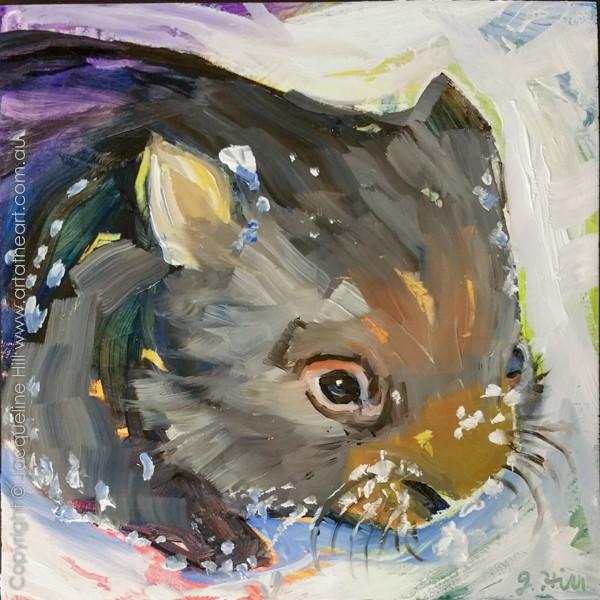 600x600 Dp329 Snow Wombat Original Oil On Panel Painting By Jacqueline - Wombat Painting
