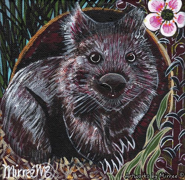 600x585 Australian Wombat With Peach Flowered Tea Tree' Original Painting By - Wombat Painting