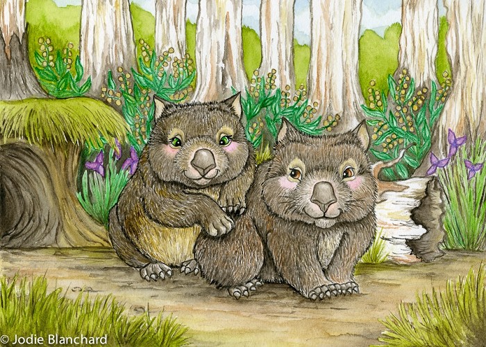 700x501 Australian Wombat Painting Two's Company 8.5 X 12 Inch Print - Wombat Painting