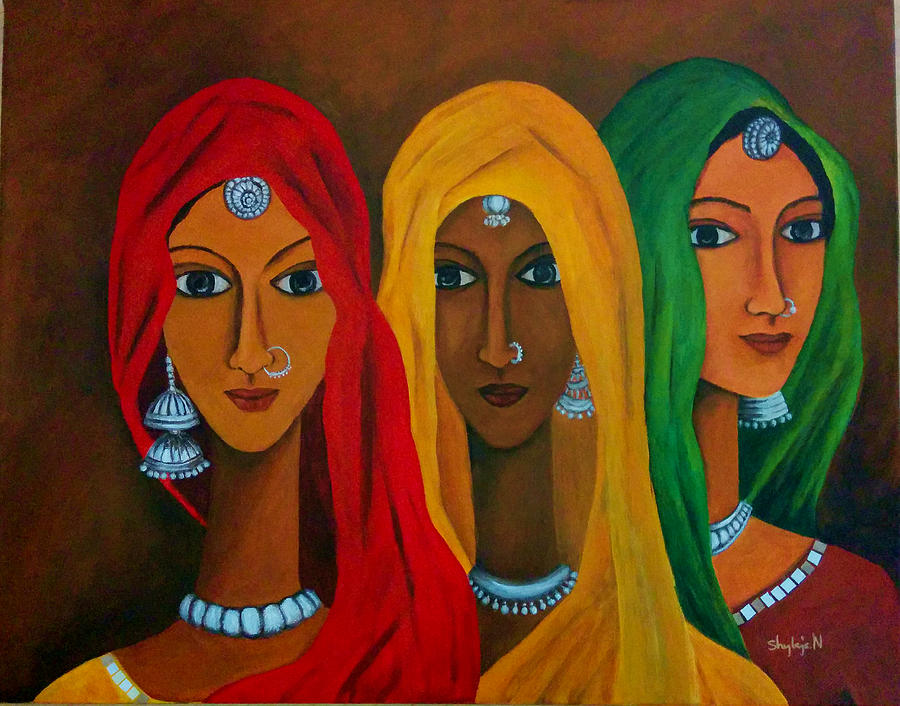 900x706 Rajasthani Women Painting By Shylaja Nanjundiah - Women Painting