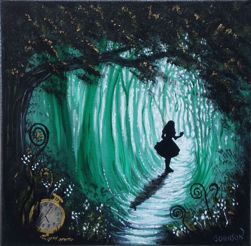 1000x979 Ooak Original Rare Art Painted Alice In Wonderland Fantasy - Wonderland Painting