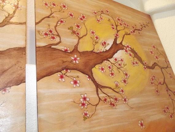 570x428 Cherry Blossom Wood Burningpainting Burning Hand Art - Wood Burning And Painting