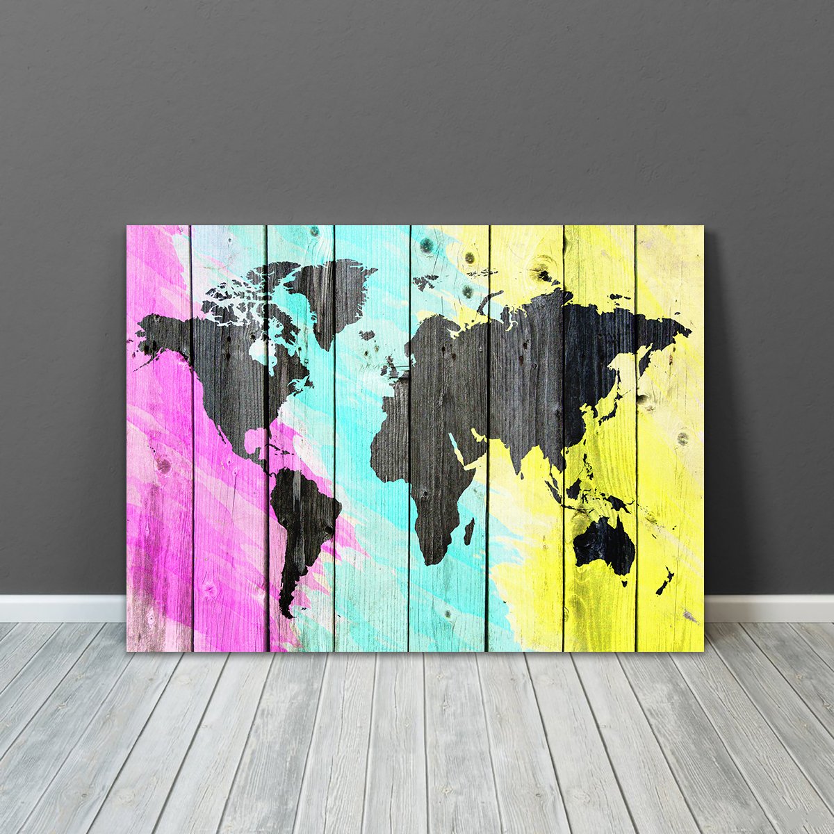 1200x1200 Colorful World Map Wood Canvas - Wood Canvas Painting
