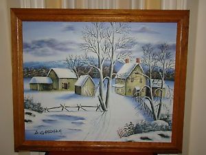 300x225 D. Gardner Original Wood Framed Winter Landscape Oil Painting - Wood Canvas Painting