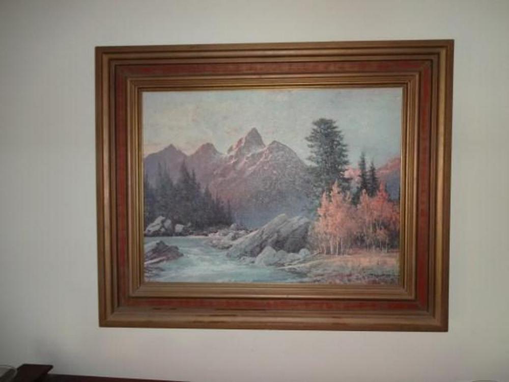 1000x750 Print Of Mid Century Framed Oil On Canvas Painting Signed Robert - Wood Canvas Painting