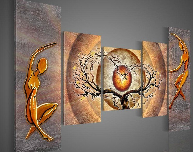 745x588 Hand Painted Wall Art Orange Trees Dancing Home Decoration - Wood Canvas Painting