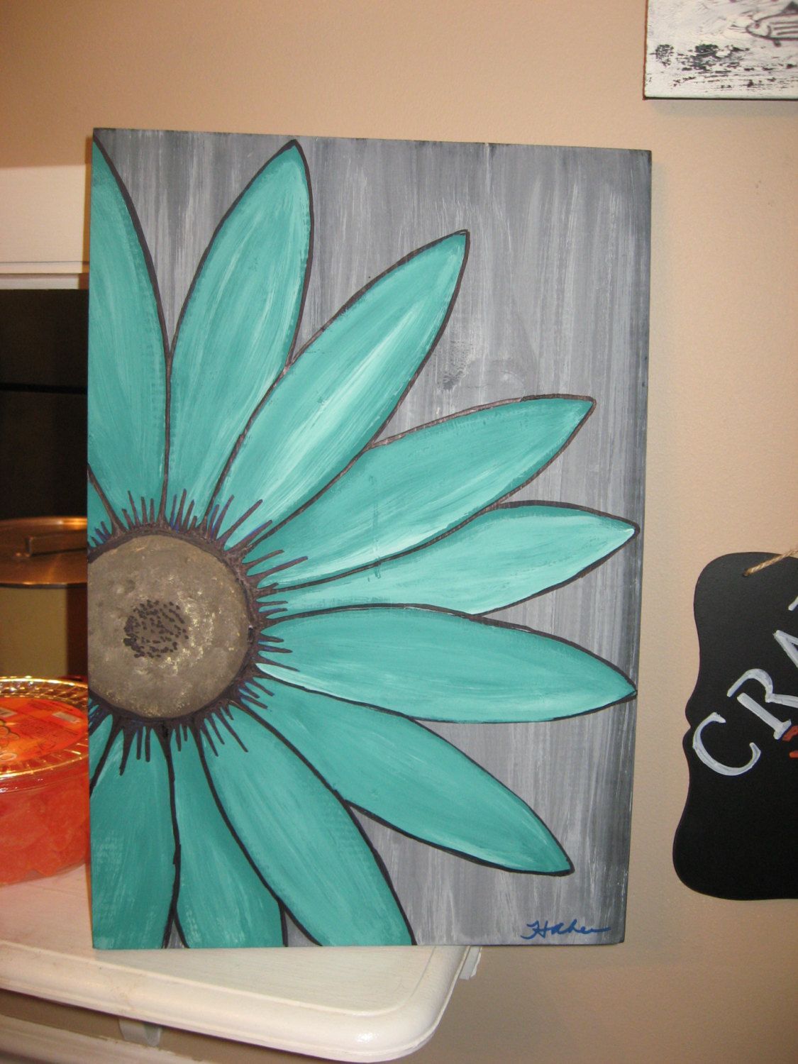 1125x1500 Turquoise Flower Daisy Painting Rustic Flower Wood Flower Wall Art - Wood Canvas Painting