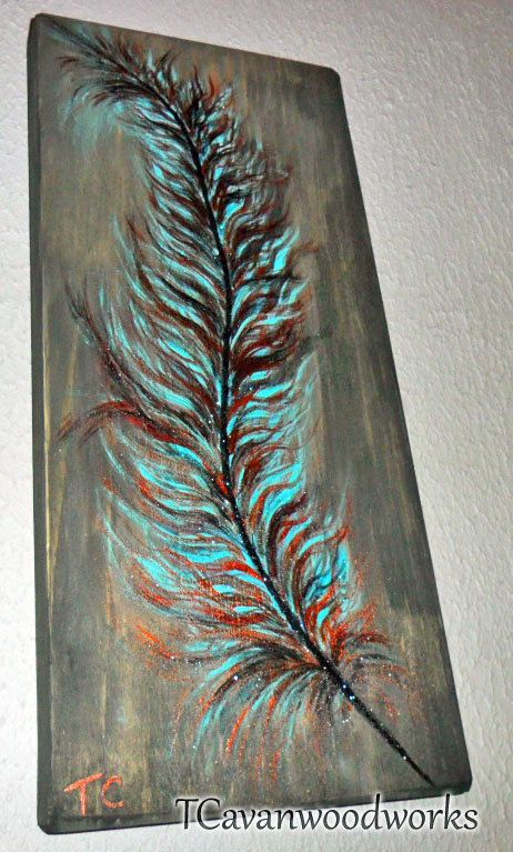 462x767 Blue Feather Painting Southwest Art Feather By Tcavanwoodworks - Wood Canvas Painting