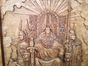 300x225 Handmade Odin Wood Carving Painting Pano Viking Wall Decor - Wood Carving Painting