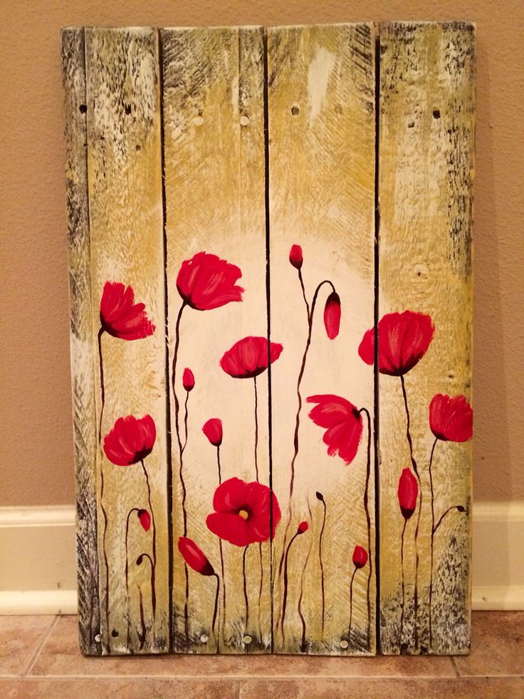 736x981 Red Poppy Flowers Painting On Pallet Wood By Amy Parker Art. Http - Wood Painting