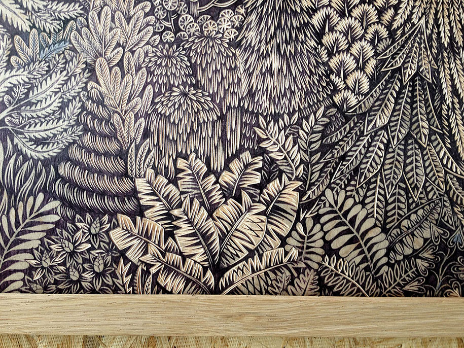 915x686 Hypnotizing Wilderness Landscape Carved Out Of Wood - Woodcut Painting