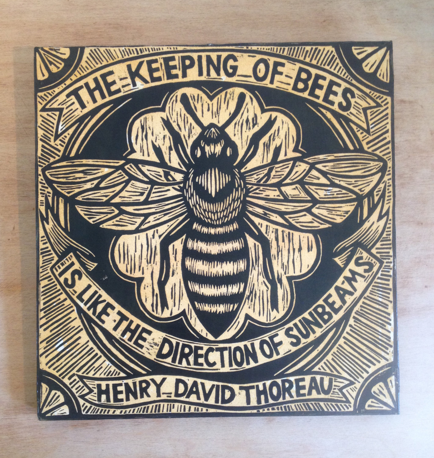 1421x1500 Woodcut Bee Art Honey Bee Art Print Henry David Thoreau - Woodcut Painting