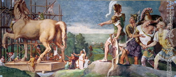 600x263 The Construction Of The Wooden Horse Of Troy Oil Painting - Wooden Horse Painting