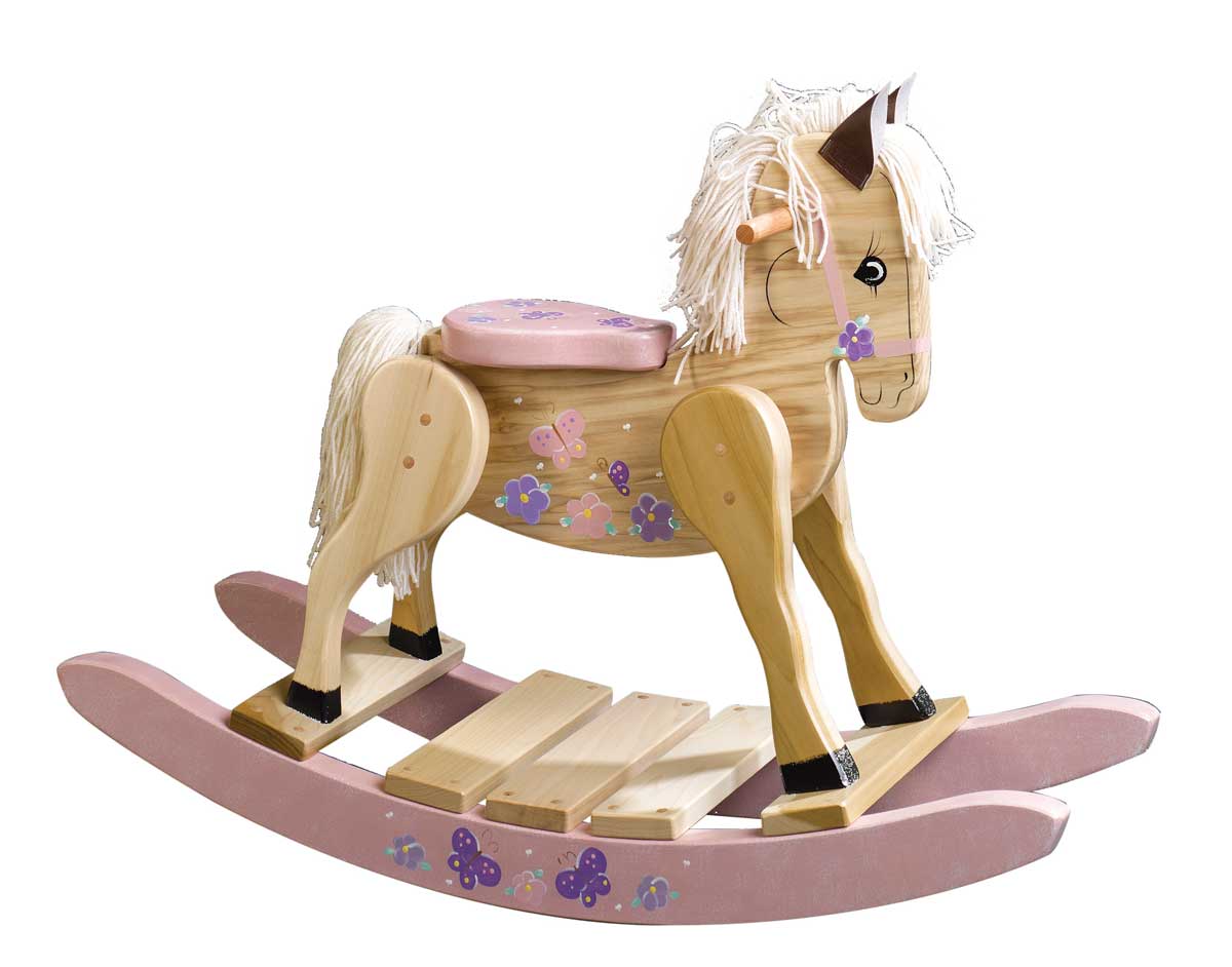 1200x942 Wooden Pink Butterfly Painted Rocking Horse - Wooden Horse Painting