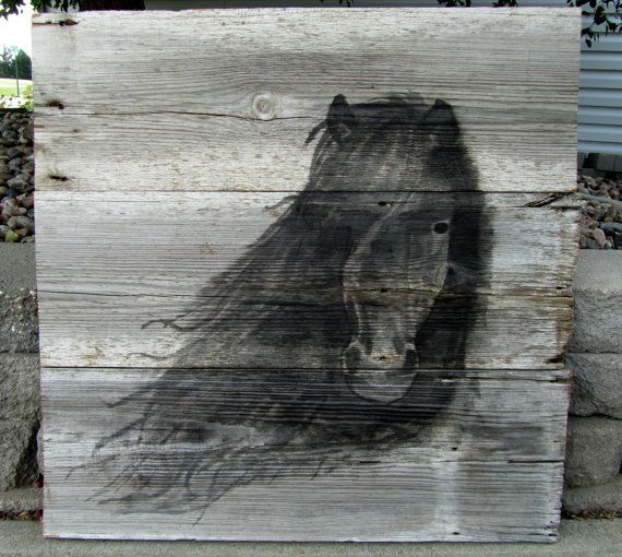 570x510 Barn Wood Art Horse Painting Horse Portrait Barn Wood Horse - Wooden Horse Painting
