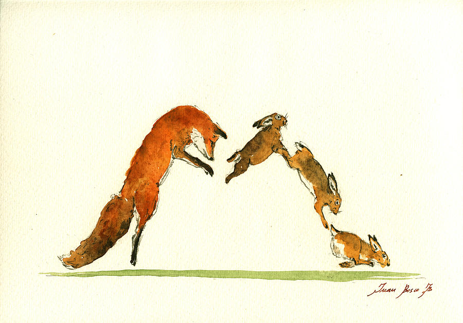 900x629 M Letter Woodland Animals Painting By Juan Bosco - Woodland Animal Painting