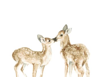340x270 Rustic Frame Baby Deer Canvas Print Woodland Animal Painting - Woodland Animal Painting