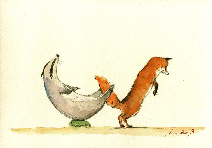 900x629 W Letter Woodland Animals Painting By Juan Bosco - Woodland Animal Painting