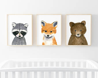 340x270 Woodland Nursery Art Set Of 4 Prints Animal Paintings Fox - Woodland Animal Painting