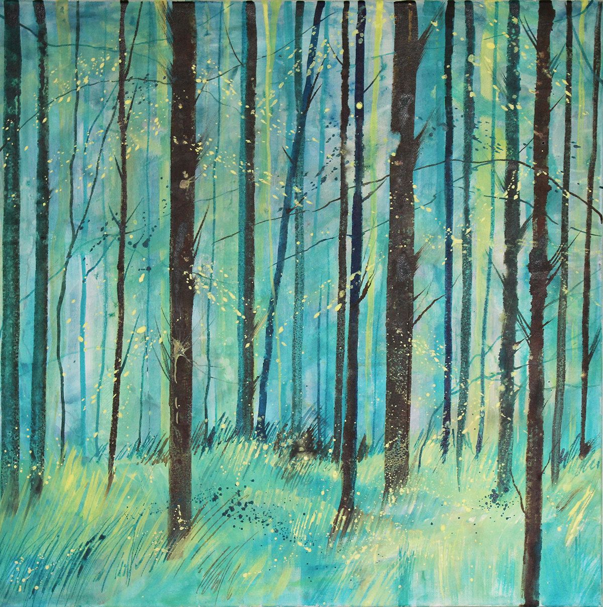 1200x1208 Original Woodland Painting On Canvas, Pine Forest, Canvas Art - Woodland Painting