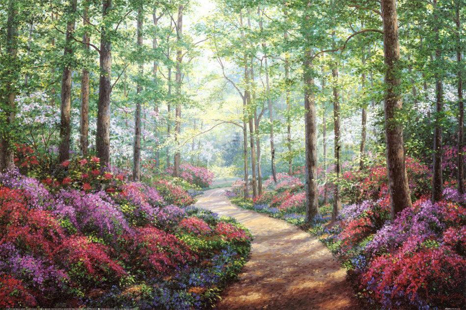 949x632 Unknown Artist Woodland Walk Painting Framed Paintings For Sale - Woodland Painting