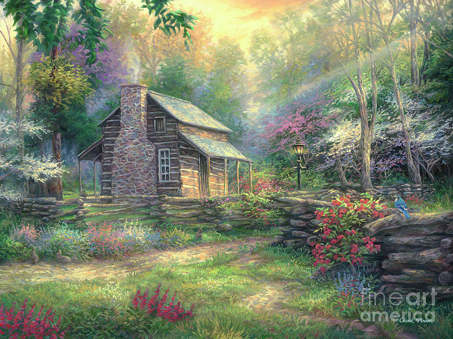 900x675 Woodland Oasis Painting By Chuck Pinson - Woodland Painting