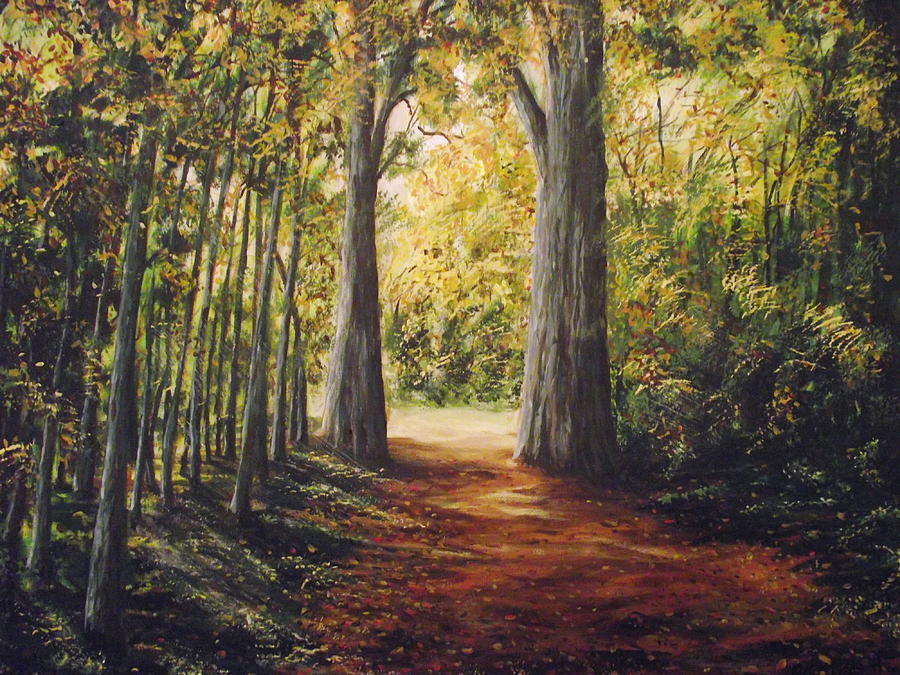900x675 Autumn Woodland Walk Painting By Robert Gary Chestnutt - Woodland Painting