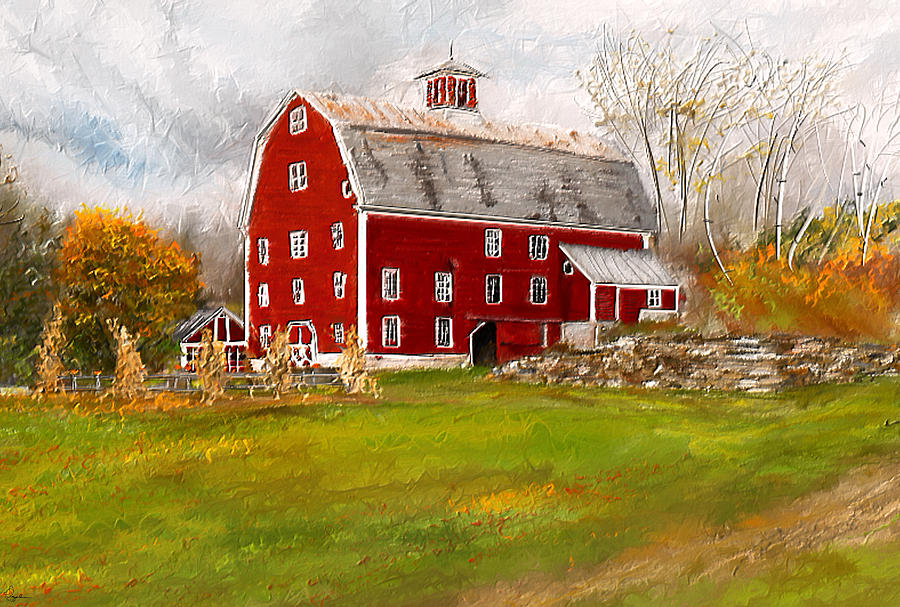 900x607 Red Barn In Woodstock Vermont Red Barn Art Painting By Lourry Legarde - Woodstock Painting