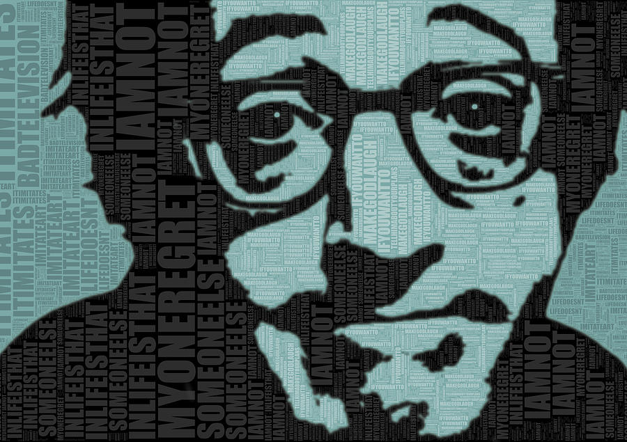 900x635 Woody Allen And Quotes Painting By Tony Rubino - Woody Allen Painting