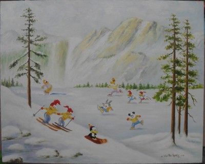 400x320 Woody Woodpecker Amp Friends Genuine Original Oil Painting - Woody Woodpecker Painting