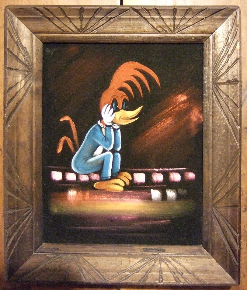 812x954 Vintage Woody Woodpecker Setting On Stage Oil Painting On Velvet - Woody Woodpecker Painting