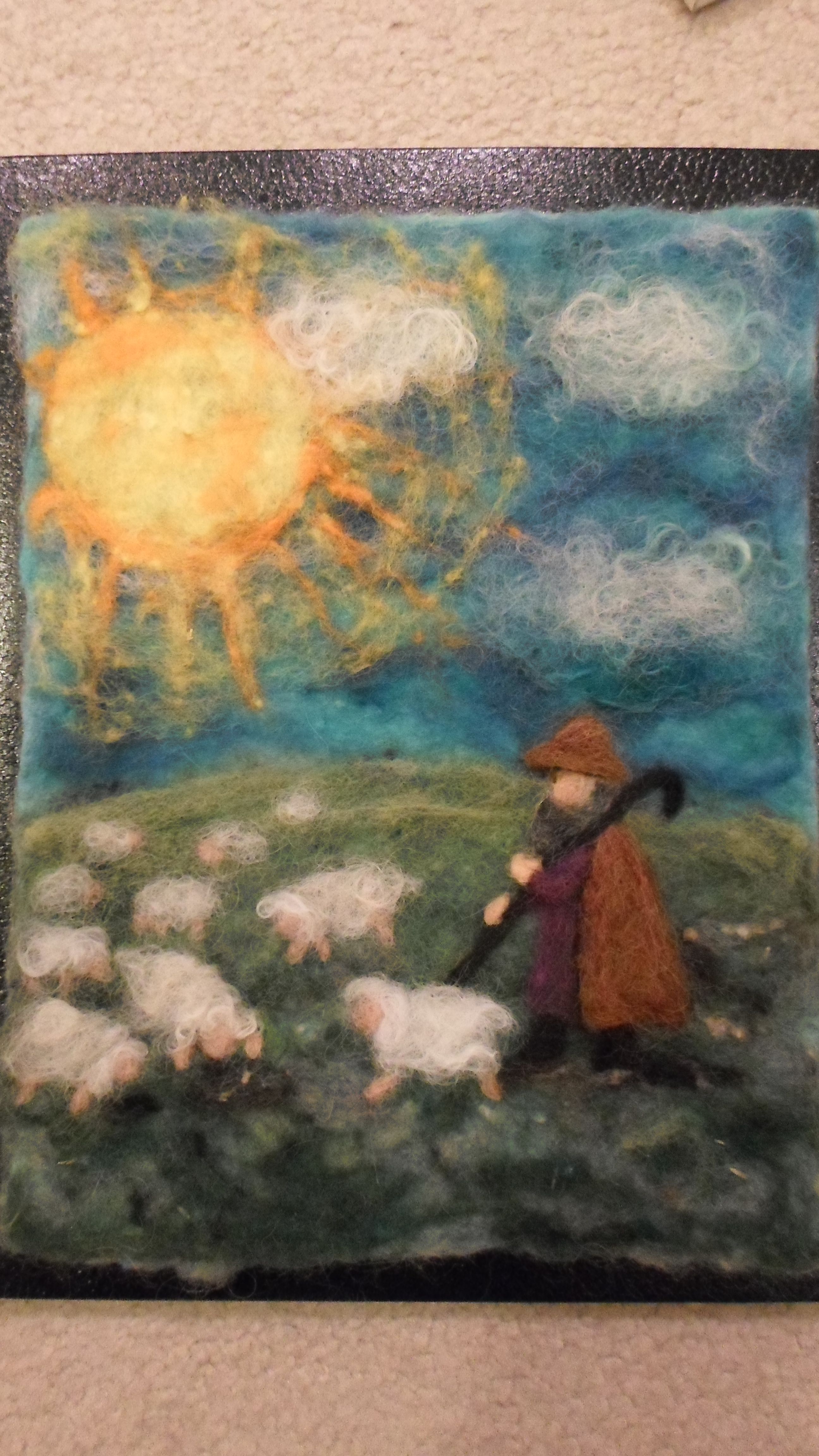 2592x4608 Wool Painting Of A Shepherd And His Wooly Flock. Waldorf Crafts - Wooly Painting