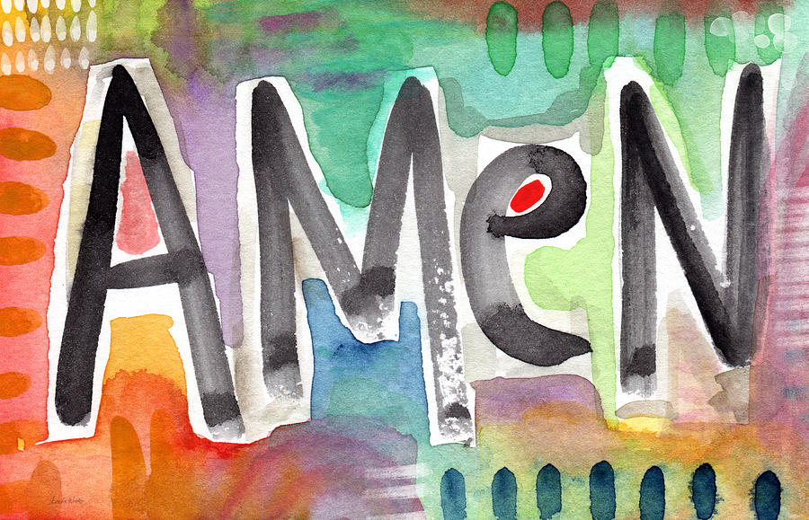 900x579 Amen Colorful Word Art Painting Painting By Linda Woods - Word Art In Painting