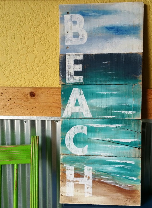 530x725 Beach Word Painting On Pallet Wood - Word Painting