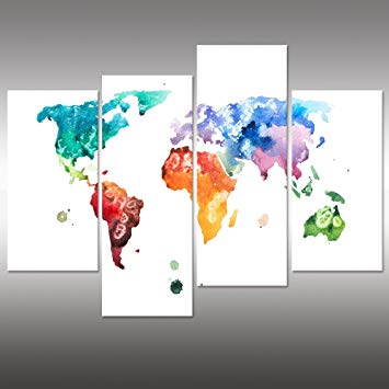 355x355 Visual Art Decor Large Watercolor World Map Wall Art - World Map Painting