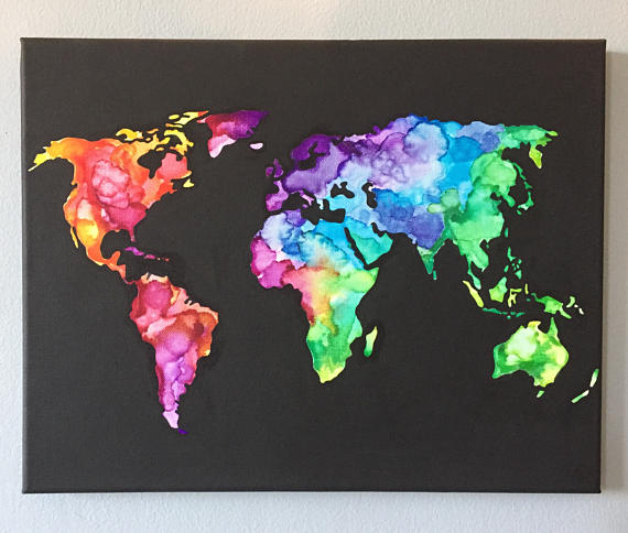 570x484 Canvas Painting In The Rainbow World Maps Prints Map - World Map Painting